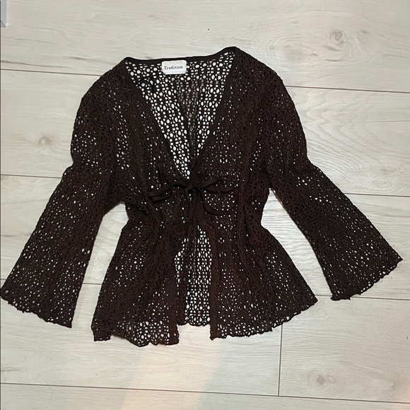 Tradition Sweaters - Brown Crochet Sweater Shrug